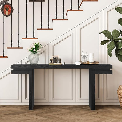 66" Extra Wide Real Wood Veneered Console Table,Minimalist Sofa Behind Couch Table for Entryway,Hallway,Living Room,Home Office,Black