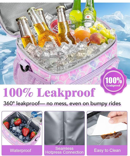Insulated Lunch Bag for Women - Leakproof Lunch Box Soft Cooler Tote, Adjustable Strap, Reusable Lunch Box for Work Office Picnic Beach Travel-Corduroy Colorful Fish Scales
