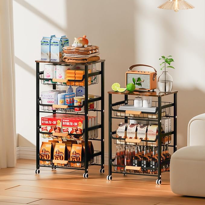Fruit Vegetable Basket for Kitchen,5 Tier Pantry Organizers and Storage,Snack Organizer for Countertop,Pantry Cart,Metal Wire Storage Shelf Organizer Baskets for Kitchen, Pantry, Bathroom