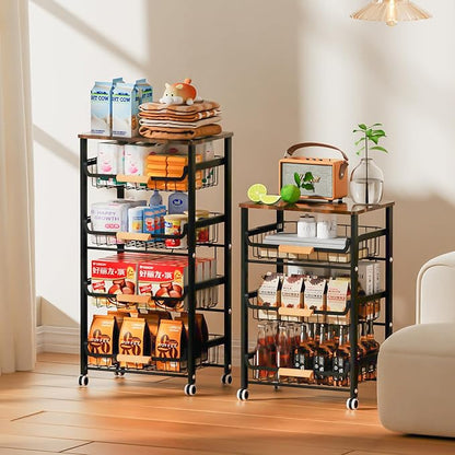 Fruit Vegetable Basket for Kitchen,5 Tier Pantry Organizers and Storage,Snack Organizer for Countertop,Pantry Cart,Metal Wire Storage Shelf Organizer Baskets for Kitchen, Pantry, Bathroom