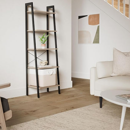VASAGLE Ladder Shelf, 5-Tier Bookshelf, Storage Rack, Bookcase with Steel Frame, for Living Room, Home Office, Kitchen, Bedroom, Industrial Style, Camel Brown and Ink Black ULLS045B50