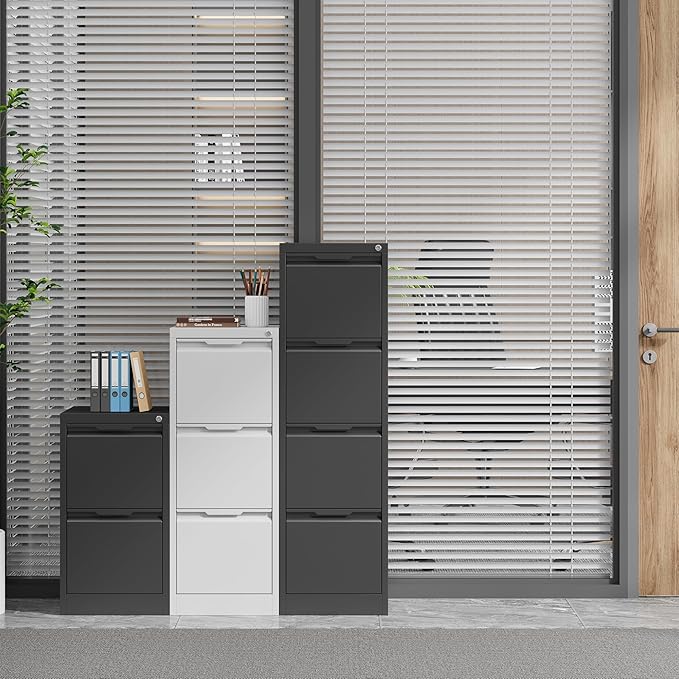 4 Drawer File Cabinet, Tall Vertical Filing Cabinets for Home Office, Locking Metal File Cabinet for Letter/Legal/A4/F4 Size, Assemble Required