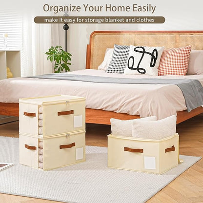 4 Pack Large Storage Bins with Lids,Foldable Closet Organizer with Clear Window,Collapsible Storage Cubes with Handle,Fabric Storage Containers for Organizing Blanket,Clothes,15.94x11.81x9.84 Inches