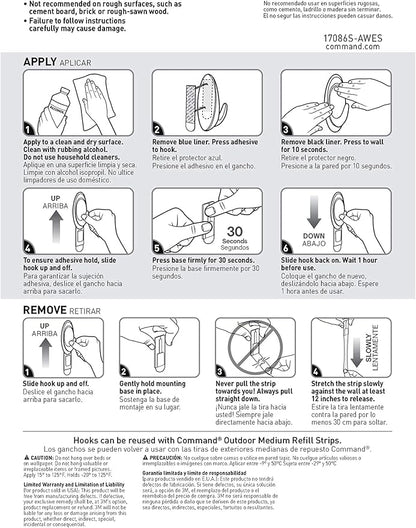 Command Outdoor Terrace Hooks, 2 Hooks and 4 Strips, Damage-Free Hanging Wall Hook for Hanging Outdoor Wall Decor with Weather Resistant Strips, Holds up to 3 lb