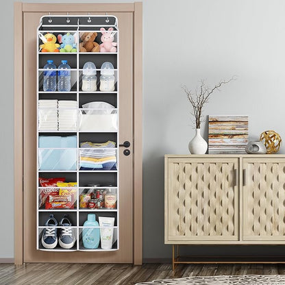 Univivi Over The Door Organizer, 6 Tiers Behind Door Storage with Clear Deep Pockets Hanging Organizer for Closet, Bedroom, Nursery, Bathroom and Sundries (Dark Grey)
