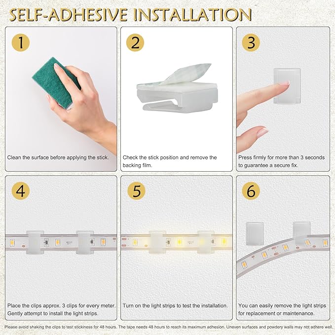 GooChan Strip Light Mounting Clips Self-Adhesive Strip Brackets Holder,100Pack Clamps Fix Light Strip 8mm 10mm 12mm (for 10mm(3/8") Wide Strip Light)