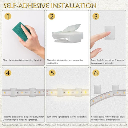 GooChan Strip Light Mounting Clips Self-Adhesive Strip Brackets Holder,100Pack Clamps Fix Light Strip 8mm 10mm 12mm (for 10mm(3/8") Wide Strip Light)