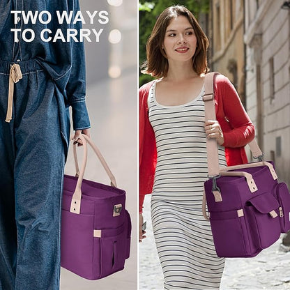 Hafmall Insulated Lunch Bag for Adults, Big lunch box for Womens, Wide Opening Insulated Tote Bag with Shoulder Strap, Reusable Adult Lunch Bag For Work, Picnic(Purple)