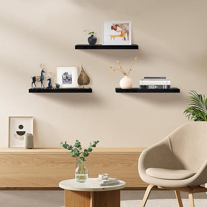 Floating Shelves for Wall Set of 3, 24" Black Wall Shelves for Home Decor, Frame Display Black Floating Shelf for Living Room, Bedroom, Bathroom, Kitchen