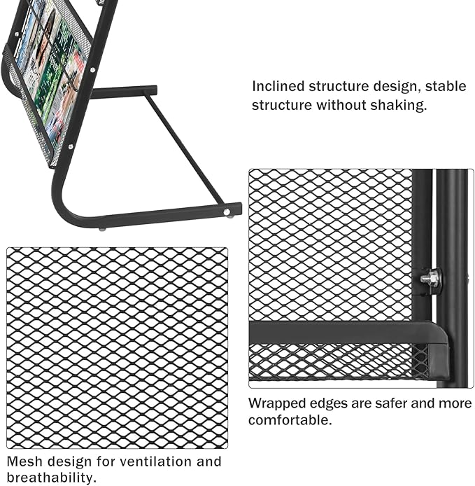 4-Tier Magazine Display Rack, 24.8" Wide Iron Brochure & Newspaper Stand
