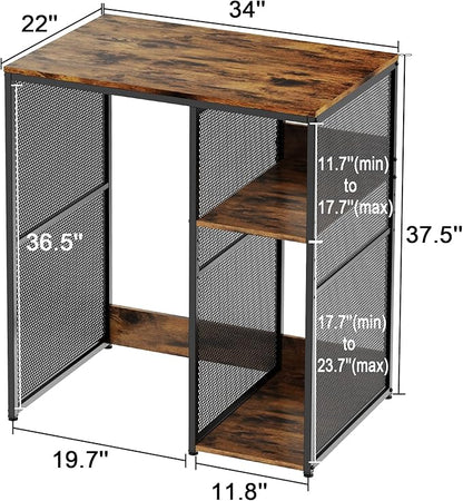 3-Tier Mini Fridge Cabinet with Storage, Industrial Style Kitchen Microwave Stand Baker Rack, Utility Storage Shelf with Mini Fridge Space for Home Kitchen Dorm, Vintage Wood