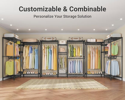 VIPEK Classic V6 Wire Garment Rack Heavy Duty Clothes Racks with Shelves, Freestanding Portable Wardrobe Closet Rack for Hanging Clothes Closet System 68.9" L x 15.7" W x 76.4" H, Load 850LBS, Black