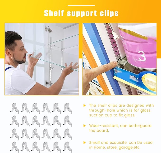 Shelf Clips 50pcs 201 Stainless Steel Metal Shelf Clips for Cabinet Shelf Support Clips for Shelf Pilaters Adjustable Shelving System DIY Cabinet Bookshelf Sheving