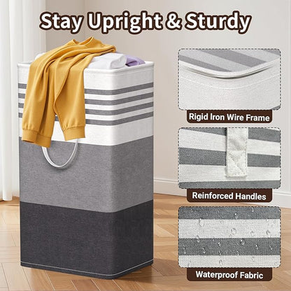 WOWBOX 2 Pack Laundry Hampers Baskets, Freestanding Dirty Clothes Hampers with Reinforced Handles & Cross Stitch & Waterproof Coating, for Laundry Bedroom Bathroom, 2 x 88L