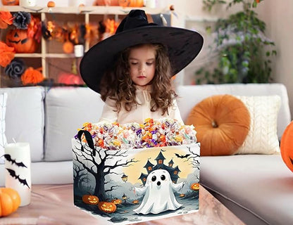 Large Halloween Themed Candy Gift Boo Basket for Kids Baby Personalized Adults Storage Bin Fall Decor(Terror Spooky Pumpkin)