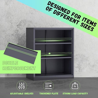 Bonusall Metal Garage Storage Cabinet, 36" H Locking Cabinets with 2 Adjustable Shelves, 2 Door Small Pantry Storage for Home Office, Kitchen, Bathroom (White Grey)