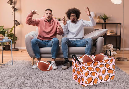 KUNRO Rugby Pink Balls Pattern Storage Basket Gift Shelf Basket Storage Bin, Nursery Basket Organizer Box for With Handles for Room Deco