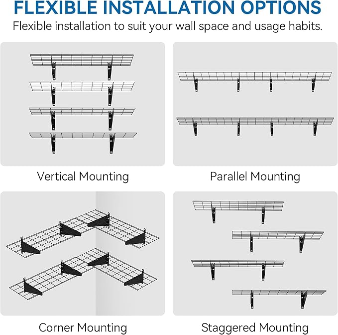 2-Pack 1x6ft Garage Wall Shelving, 12"x72" Shelf Storage Rack Floating Shelves Wall Mounted, Heavy Duty Storage Shelves, 800lbs Load Capacity, with 16 Hooks for Garage Organization, White
