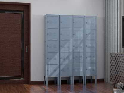 Metal Locker with 5 Doors, 5 Tier Steel Storage Lockers for School, Home, Office, Gym (Grey)