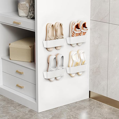 4PCS Wall Mounted Shoe Rack with Sticky Strips, Space Saving Hanging Shoe Rack, No-Drill Hanging Shoe Shelves, Ideal for RV, Door, Wall, Closet