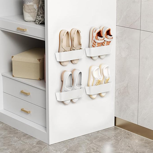 4PCS Wall Mounted Shoe Rack with Sticky Strips, Space Saving Hanging Shoe Rack, No-Drill Hanging Shoe Shelves, Ideal for RV, Door, Wall, Closet