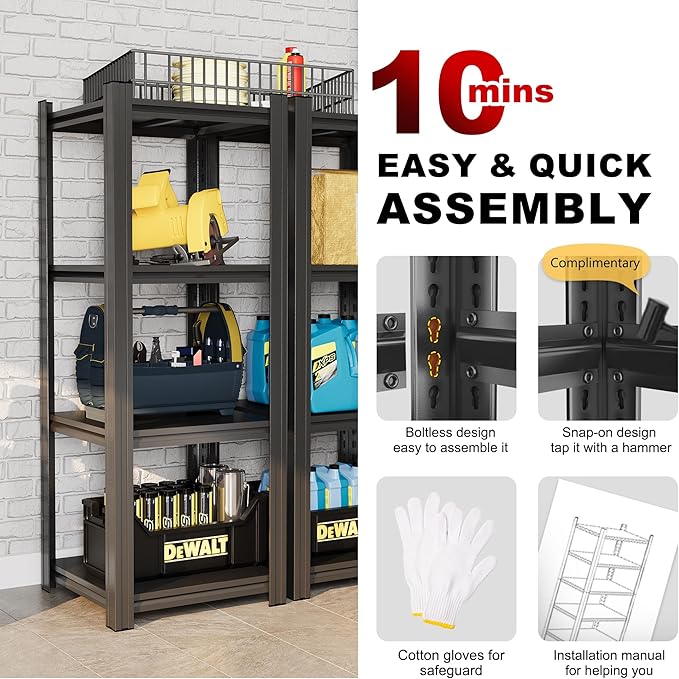 Metal Garage Shelving Unit, Heavy Duty Adjustable Storage Rack, Steel Shelving, Industrial Shelves for Heavy Tools and Equipment, Ideal for Garage, Basement (4-Tier 54" Hx13.8 Wx11.8 D)