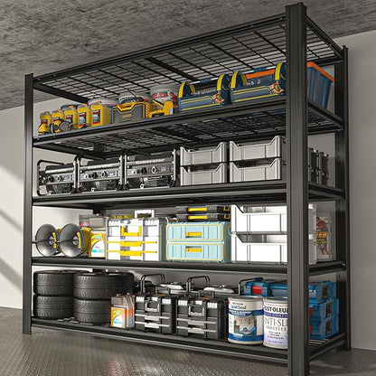 55.12" W Father&I 5-Shelf- Storage Rack Industrial Metal Adjustable Garage/Kitchen Shelves Heavy-Dudy Shelving Units Steel Organizer System for Basement/Shed, 84" H*55.12" W*24" D*, Black