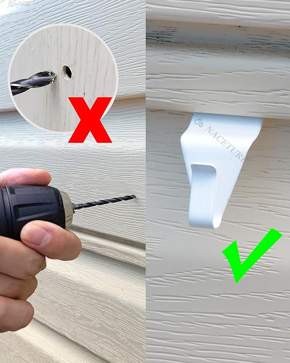 NACETURE Vinyl Siding Hooks 20 Pack Heavy Duty Siding Clips Vinyl Siding Hanger for Hanging on Patio, No Hole Need Command Outdoor Hook Hang to Decor Wreath Things (White 20 Pack)