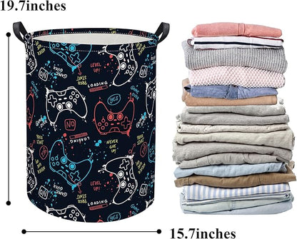 HIYAGON Game Laundry Basket Boys Kids Baby Laundry Hamper Dirty Clothes Organizer Toy Storage Bin Nursery Hamper for Bedroom Room Decor(Game)