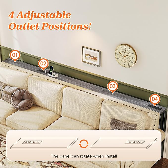 SUPERJARE 102 Inch Sofa Table with 2 Power Outlets and USB-C Ports, 5.9 Inch Narrow Console Table with Storage, Extra-Long, for Entryway Hallway Couch Behind Sofa, Small Spaces, Living Room, Grey