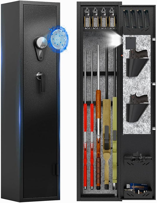 KAER 4-5 Gun Safe for Rifles and Pistols Fingerprint Biometric Long Gun Cabinets Shotgun Rifle Safe with Digital Keypad Removable Racks Adjustable Shelf for Home Office Store (No Assembly)
