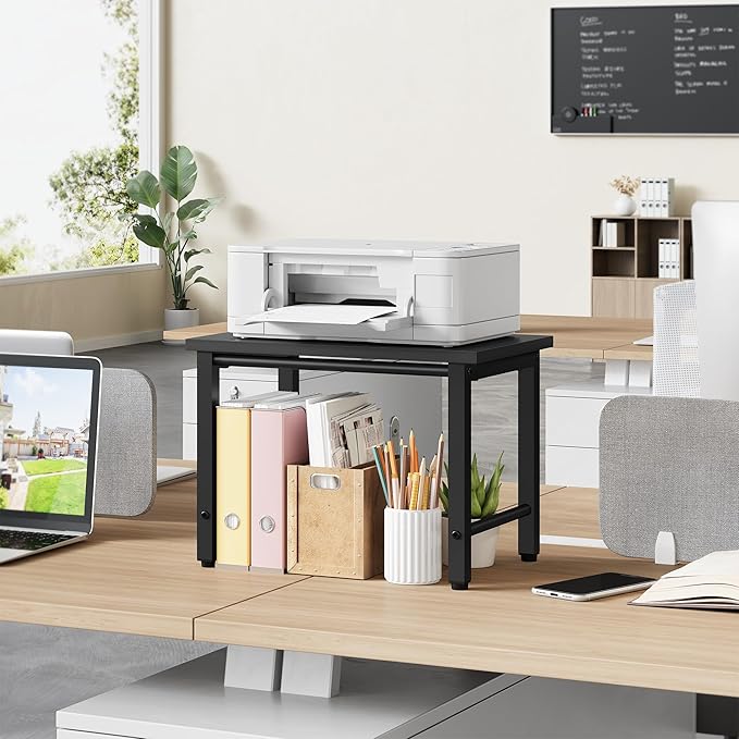 Printer Stand-Desktop Shelf Storage Organizer for Printers,Small End Table, Book Shelf and Wooden Desk Shelf for Home Office, Black