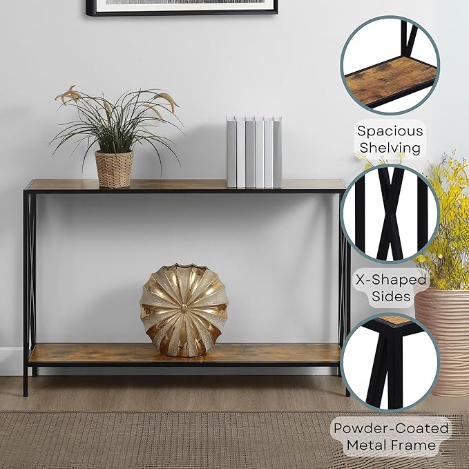 Convenience Concepts Tucson Console Table 47.25" - Modern Sofa Table with Storage Shelf, Entryway Hall Table for Living Room, Barnwood/Black