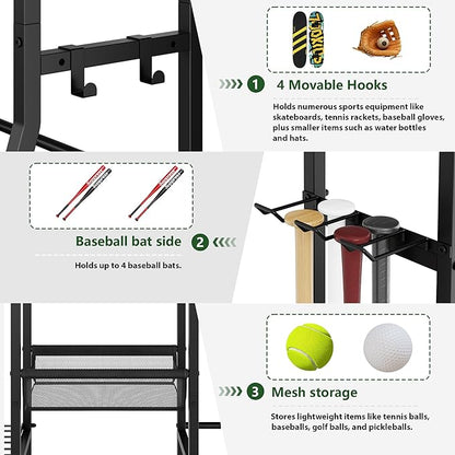 Garage Sports Equipment Organizer, Golf Bag Storage Rack, Organizer for 2 Golf Bag , Indoor/Outdoor Ball Storage Bins for Toy Sports Gear Storage, Ideal for Home, Garage, Club, Shed, Basement