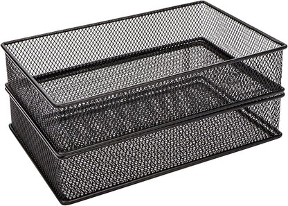 Annova Mesh Stackable Drawer Cabinet and Shelf Organizer Bins Storage Basket School Office Supply Holder Tray- Set of 2 (Black, 6x9x2 Inch)