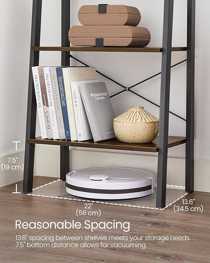 VASAGLE Ladder Shelf, 4-Tier Bookshelf, Storage Rack, Bookcase with Steel Frame, for Living Room, Home Office, Kitchen, Bedroom, Industrial Style, Hickory Brown and Ink Black ULLS44BF