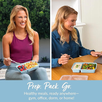 Bentgo Prep - 20-Piece 2-Compartment Reusable Meal Prep Containers with Lids, PFAS & BPA Free Materials, Durable, Microwave, Freezer, & Dishwasher Safe To Go Food Storage (Sky)