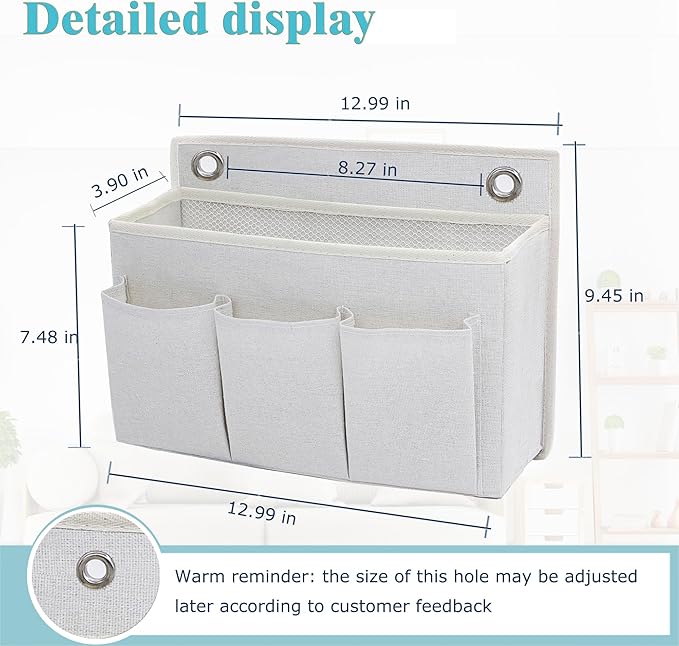 Wall Hanging Organizer Bag/Hanging Baskets with Large Mesh Compartment & 3 Pockets，Over the Door Organizer Space Saving Storage for Bedroom,RV Camper, Closet (White- 1 Pack)