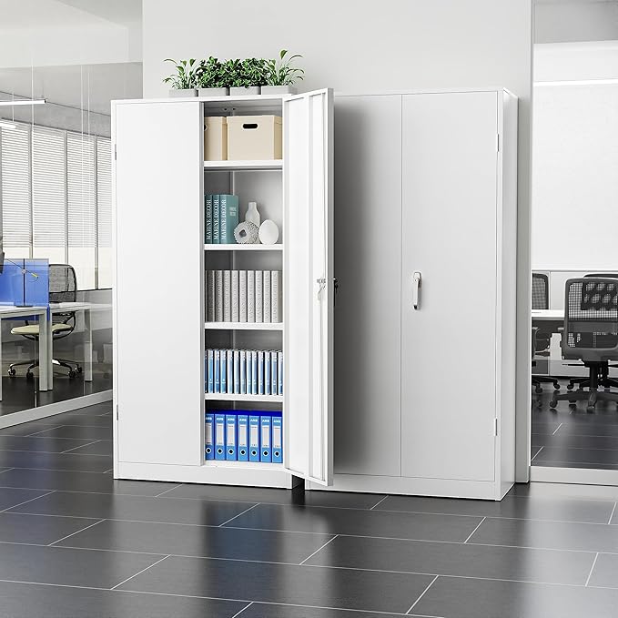 Oakcloud Metal Storage Cabinet Tool Organizer, 72" Lockable Garage Storage Tool Cabinets with 2 Doors and 4 Adjustable Shelves, Locking File Cabinet for Office, Home, School (72“ Standard-White)