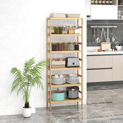 Bamboo Rack, Adjustable Bamboo Shelf, Stand Utility Storage Shelf Multifunctional Bathroom Kitchen Living Room Holder Plant Flower Stand (6-Tier)