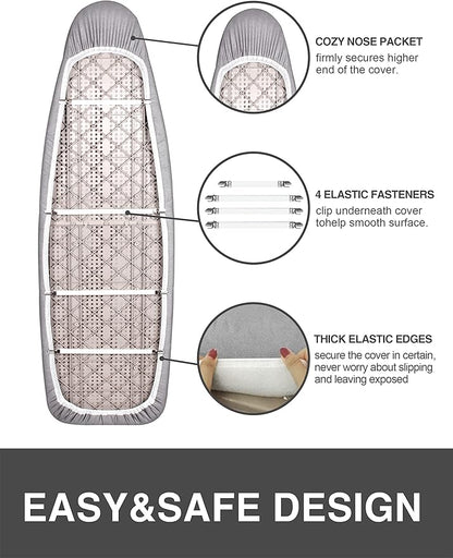 Ironing Board Cover and Pad 18"x49" Extra Wide Natural Cotton, Scorch and Stain Resistant Silicone, 6mm Thick Padding Iron Board Cover with Fasteners Heavy Duty Elastic Edge, Heatproof