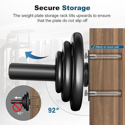 EVERYMATE Weight Plate Rack, Wall Mount Weight Plate Holder for Bumper Plates, Max Weight Capacity 330 lb, Home Gym Organizer