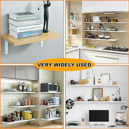 Alise 4 PCS L Brackets Heavy Duty Corner Bracket, 5 X5 Inch White Floating Shelf Brackets for Shelves, Stainless Steel L Shape Wall Mounting Brackets, Metal L Joint Angle Bracket for Wood Shelving