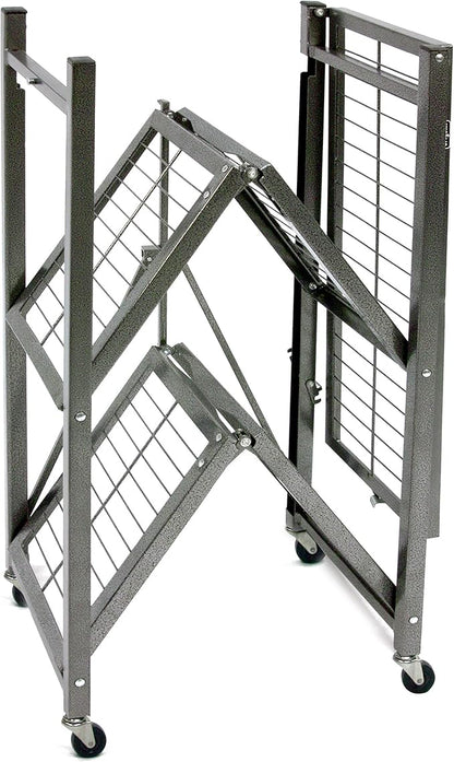Origami 2 Pack 3 Tier Folding Shelves, Storage Shelving Rack Unit with Wheels, Pewter