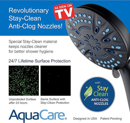 AquaCare Magneton High-Pressure 8-mode Handheld Shower Head with Magnetic Guidance Docking System - 2 Magnetic Brackets, 5 inch Face, Hygienic Jets, 6 ft. Stainless Steel Hose/Matte Black Finish