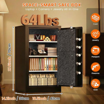 35Mins Real Fireproof Safe, 27.6"H Large Safe Box, Wider Deeper Design, Heavy Duty Fire Safe with Combination Lock, Alarm System, Removable Shelves, Security Safe for Home Business Office