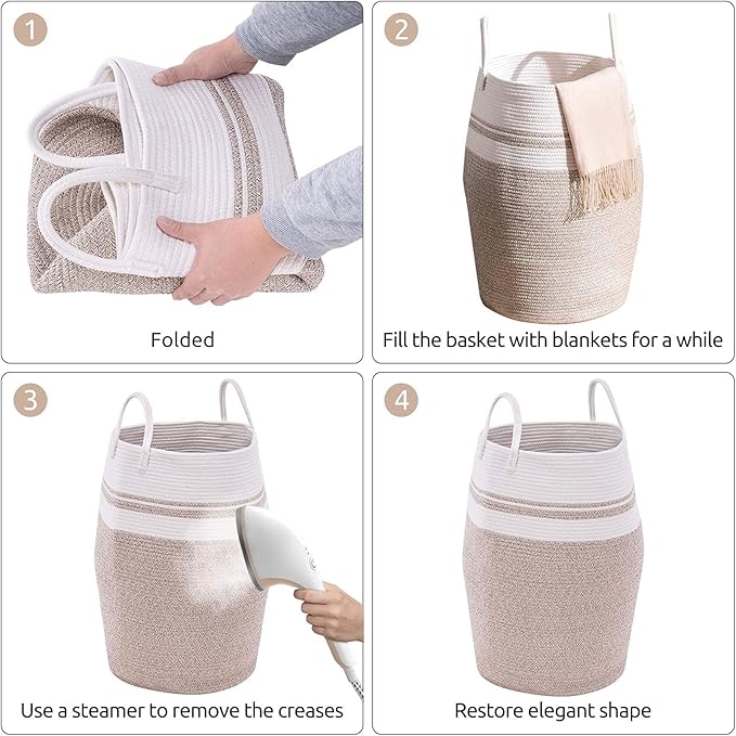 Cotton Rope Laundry Hamper by YOUDENOVA, 105L - Woven Collapsible Laundry Basket - Clothes Storage Basket for Blankets organizing, Bedroom Storage, Clothes Hamper – Brown