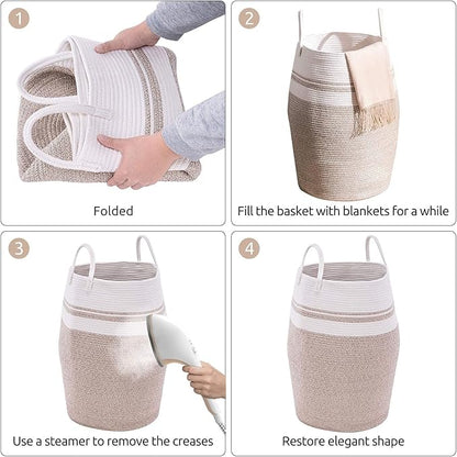 Cotton Rope Laundry Hamper by YOUDENOVA, 105L - Woven Collapsible Laundry Basket - Clothes Storage Basket for Blankets organizing, Bedroom Storage, Clothes Hamper – Brown