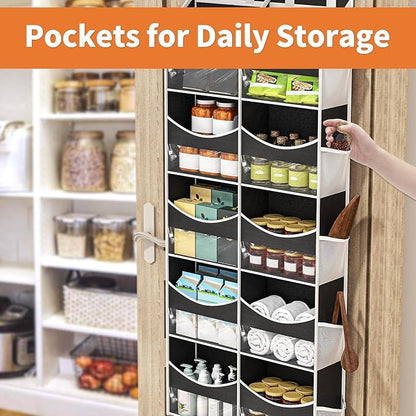Aokeyee 5 Tiers Over the Door Storage Organizer, Behind Door Storage for Baby Nursery, 80lb Capacity Door Hanging Organizer with 10 Compartments & 10 Mesh Pockets for Closet, Bedroom, Bathroom, Toys