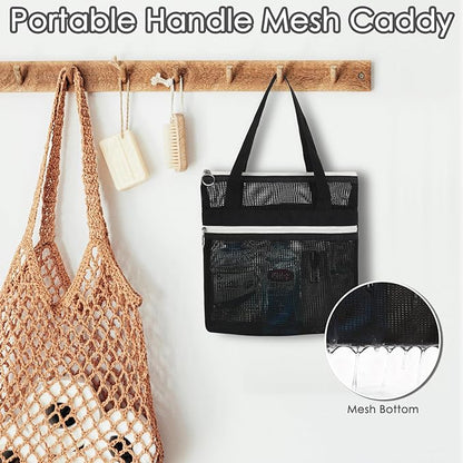 Mesh Shower Caddy Portable Shower Bag for Travel, Gym, Camping – Quick-Dry Hanging Toiletry Organizer with Zipper Pockets for Bathroom Essentials,Black